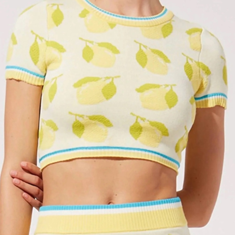 Solid & Striped June Top – Lemon Print Crop Knit – Size M NWT